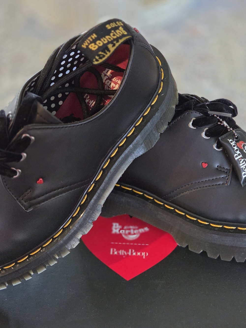 Dr. Martens X Betty Boop Heart Black Leather Accent Lace-Up Shoes - Picture 2 of 11